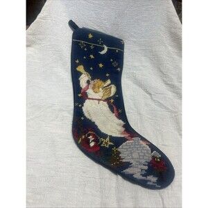 Handmade Wool Needlepoint Christmas Stocking Child Angel Embroidery